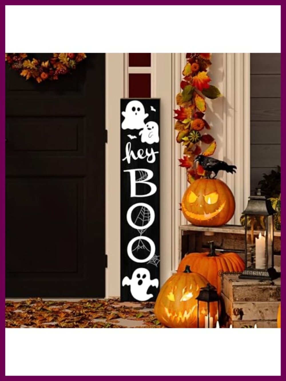Wooden Halloween Porch Sign Cute Ghost Bats Hey Boo Standing Decor 47.2 Inch